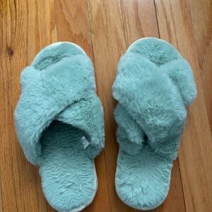 Amazon Plush Crisscross Fuzzy Slippers in Mint Green